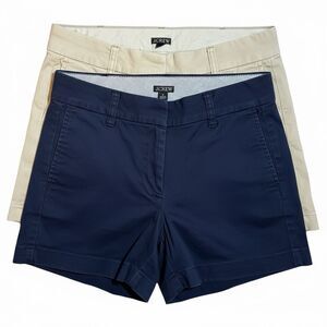 Lot of 2 J.Crew Women’s Chino Shorts 4" Inseam Navy + Khaki Size 0
